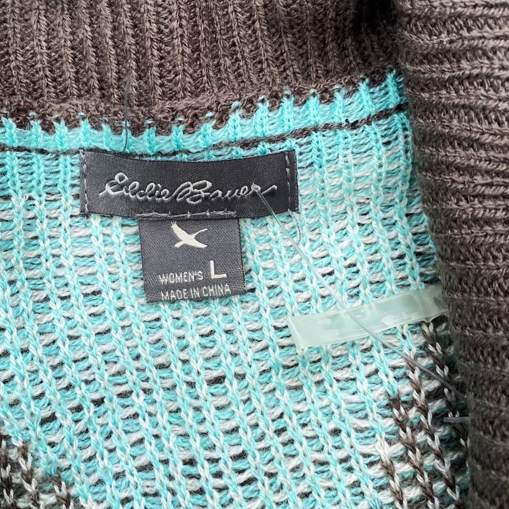 Eddie Bauer, NWOT, Women's Aztec Lightweight Open Cardigan, Teal/Brown, Large - Picture 9 of 9